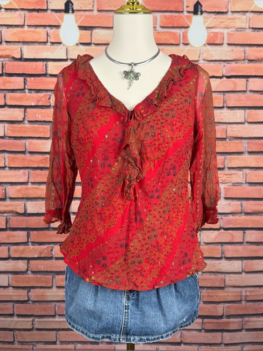 y2k beaded silk top